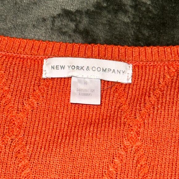 New York & Company Sweater Women’s Small Orange Argyle Rhinestone Knitted Winter - Picture 4 of 9